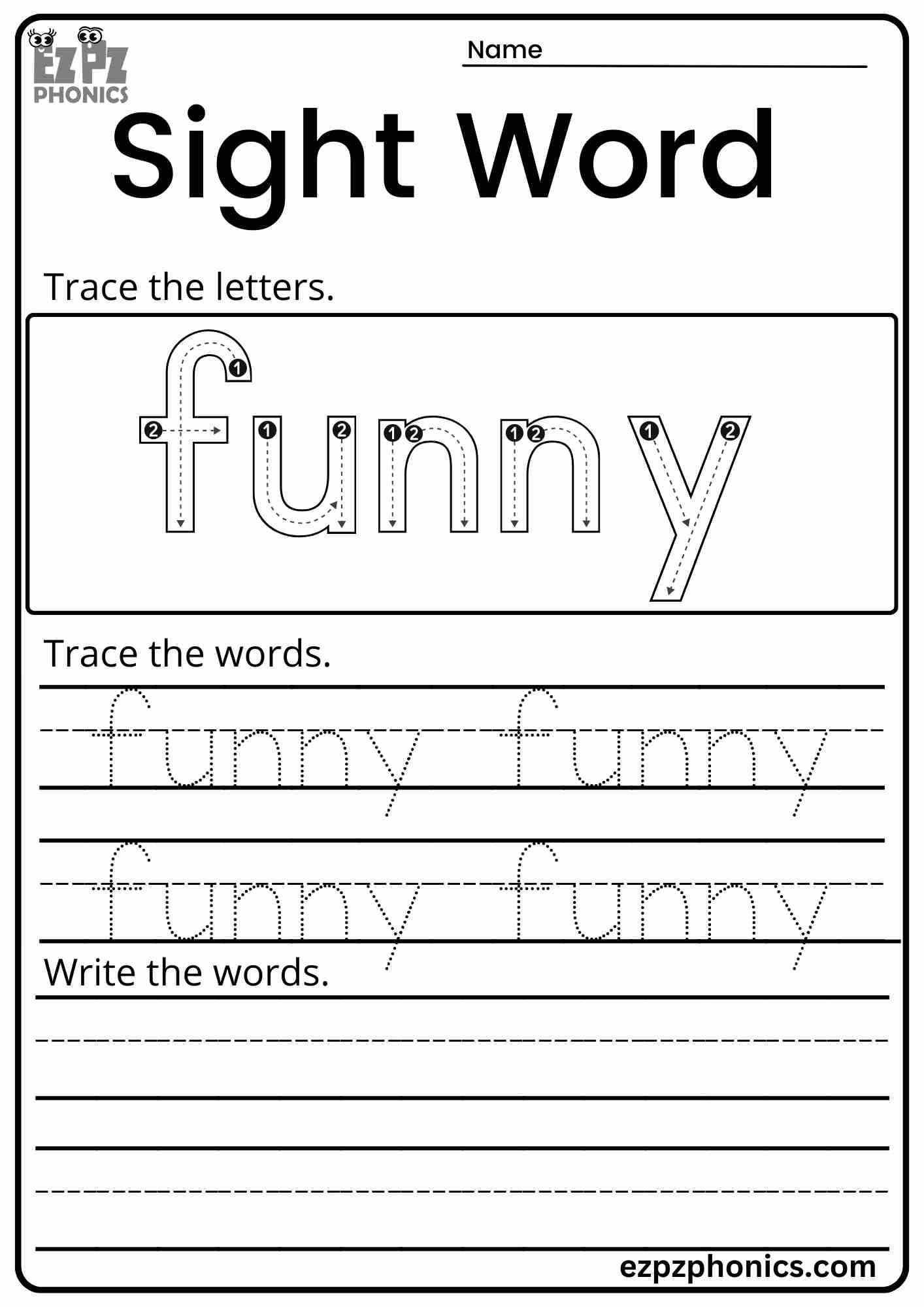 Dolch Sight Word "Funny" Activity for Early Learners PDF Download